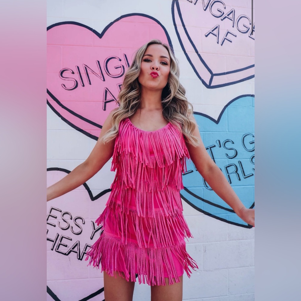 Pink fringe rhinestone dress